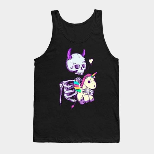 Cute skeleton holding unicorn Tank Top by Jess Adams